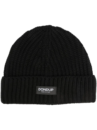 Dondup Logo-patch Ribbed-knit Beanie In Dark Blue