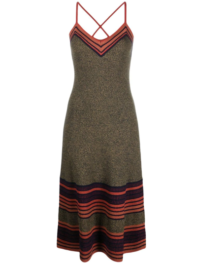 Wales Bonner Fusion Geometric-trim Wool-blend Knitted Midi Dress In Khaki