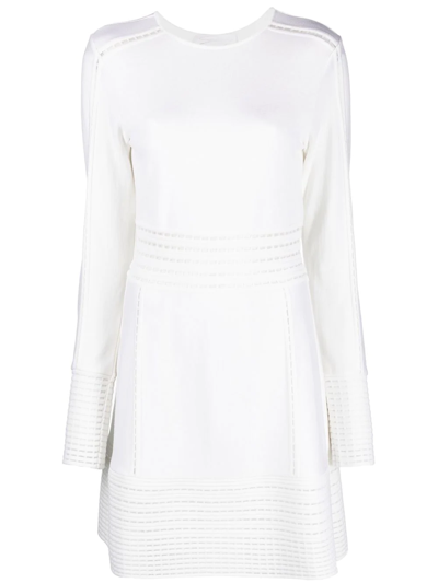 Genny Long-sleeve Mesh-detail Dress In White