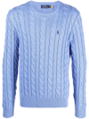 Polo Ralph Lauren Icon Logo Cotton Cable Knit Sweater In Light Blue Heather