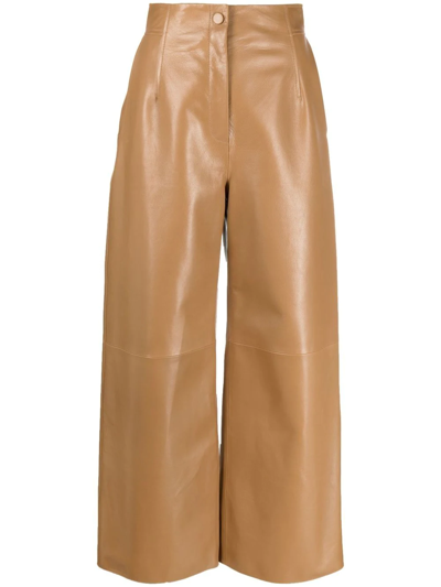 Agnona Wide-leg Leather Trousers In Neutrals