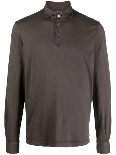 Fedeli Long-sleeve Polo Shirt In Brown