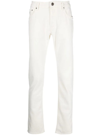 Hand Picked Embroidered-logo Straight-leg Jeans In White