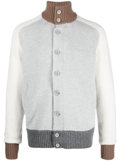 Herno Button-up Funnel Neck Sweater In Grigio