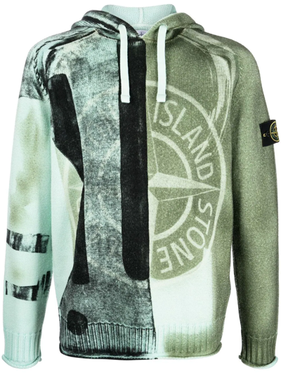 Stone Island Two-tone Hoodie In Green