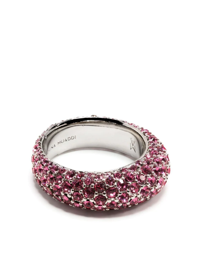 Amina Muaddi Silver-tone Cameron Crystal Ring In Pink