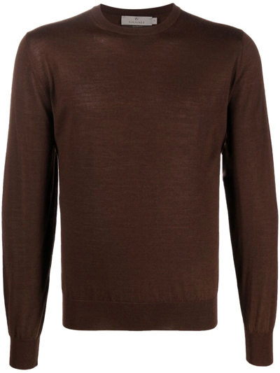 Canali Ribbed-knit Crew Neck Sweatshirt In Brown
