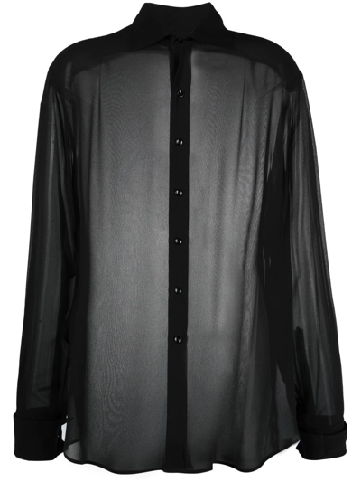 Maison Margiela Black Oversized Four-stitch Silk Shirt
