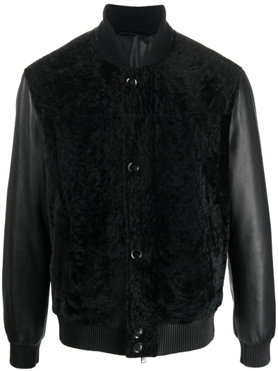 Brioni Perforated Leather Bomber Jacket - Men's - Cotton/ovine Leather (top Grain)/polyamide/elastanecupro In Black