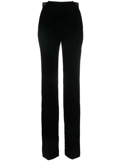 Pre-owned Saint Laurent High-waisted Straight-legged Velvet Trousers In Black