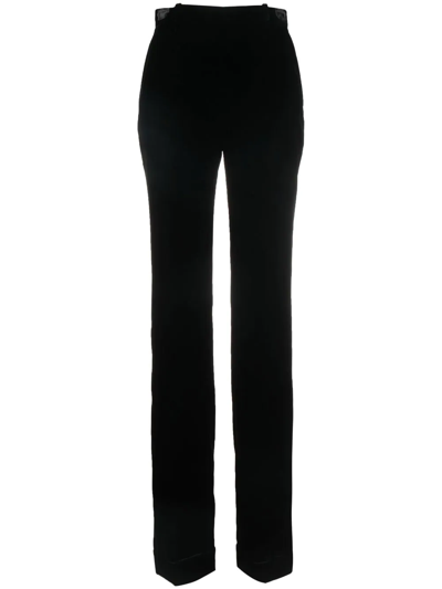 Saint Laurent High-waisted Straight-legged Velvet Trousers In Black