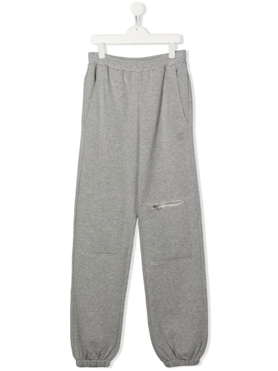 Mm6 Maison Margiela Kids' Zip-detail Cotton Track Trousers In Grey Melange