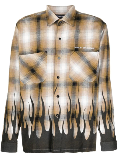Vision Of Super Flame-print Checked Shirt In White