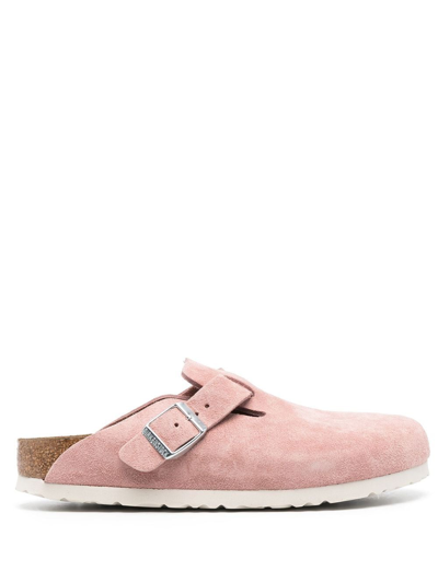 Birkenstock 绒面皮皮质木屐凉鞋 In Pink