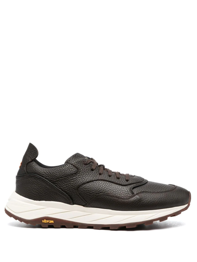 Henderson Baracco Pebbled Panelled-leather Sneakers In Brown
