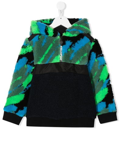 Stella Mccartney Kids' Black Camouflage Hooded Fleece Jacket In Blue