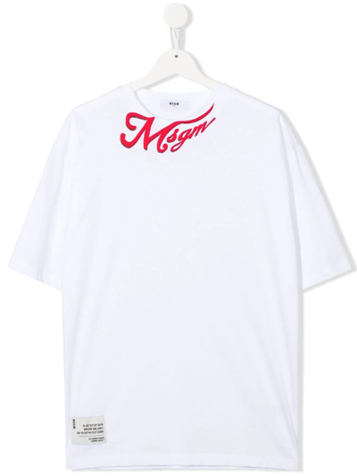 Msgm Teen Logo-print Crew-neck T-shirt In White
