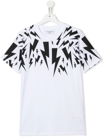 Neil Barrett Kids' Thunderbolt-print T-shirt In Bianco/white