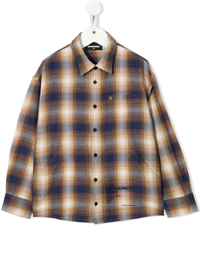 Dsquared2 Kids' Check-print Cotton Shirt In Neutrals