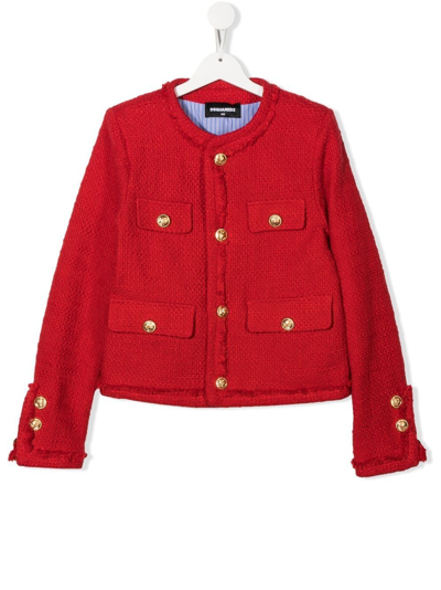 Dsquared2 Teen Tweed Button-fastening Jacket In Red