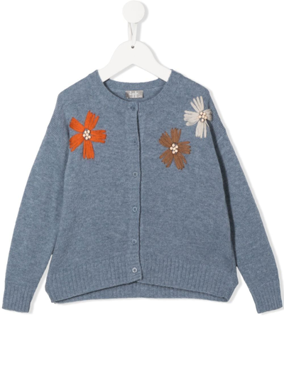 Il Gufo Kids' Floral-embroidery Wool Jumper In Blu