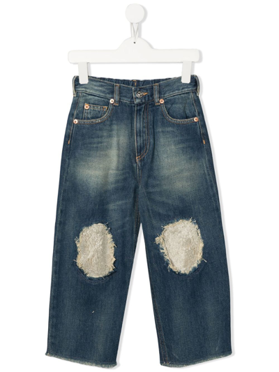 Mm6 Maison Margiela Teen Patch-detail Wide-leg Jeans In Denim