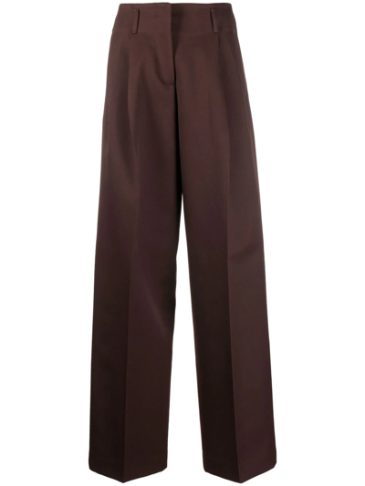 Golden Goose Journey Pant Flavia Wide Leg Compact Gabardine Wool In Chicory Coffee