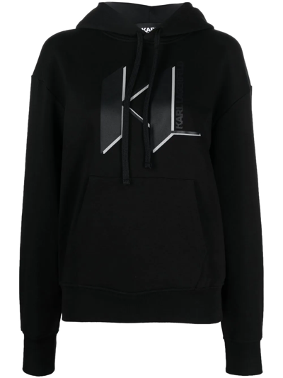 Karl Lagerfeld Logo Print Pullover Hoodie In Black