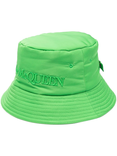 Alexander Mcqueen Logo-embroidered Cotton-blend Faille Bucket Hat In Green