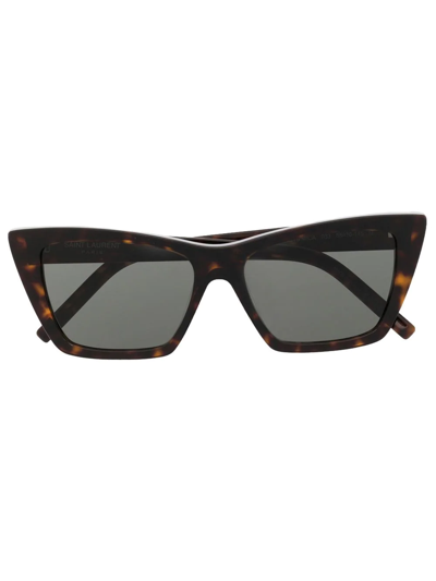 Saint Laurent Brown Mica Tortoiseshell Cat Eye Sunglasses