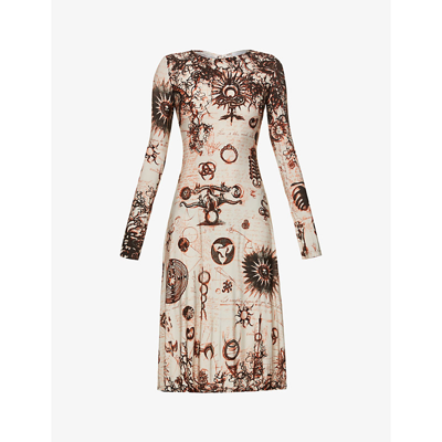 【Marine Serre】Tattoo Print Midi Dress Marine Serre Fluid Graphic-pattern Stretch-woven Midi Dress In 01