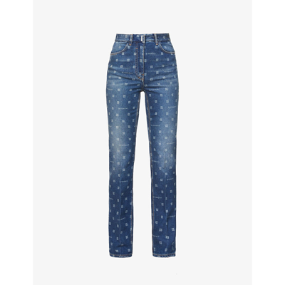 Givenchy Anagram-print Brand-plaque Slim-leg Mid-rise Stretch-denim Jeans In Blue