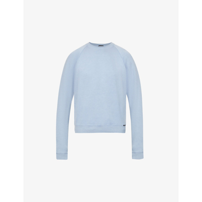 Tom Ford Garment-dyed Fleece-back Cotton-jersey Sweatshirt In Lt Blu Sld