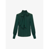 Frame Long-sleeve Silk Bow Blouse In Pine