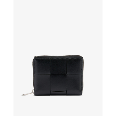 Bottega Veneta Intrecciato Zip-around Leather Wallet In Black-silver