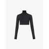 Ambush Monogram-pattern Cropped Stretch-woven Top In Black Black