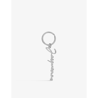 Jacquemus Signature Branded Brass Keyring In Silver