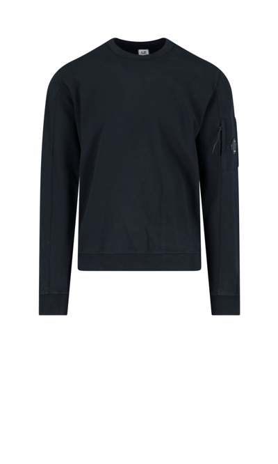 C.p. Company Black Diagonal Raised Fleece Crewneck Lens Sweatshirt