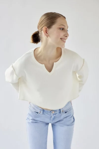 Urban Outfitters Uo Parker Notch Neck Long Sleeve Top In Ivory