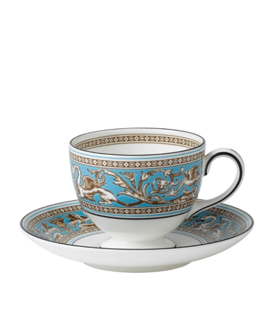 Wedgwood Florentine Turquoise Teacup Andsaucer Set In Blue