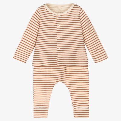 Petit Bateau Brown Striped Baby Trouser Set