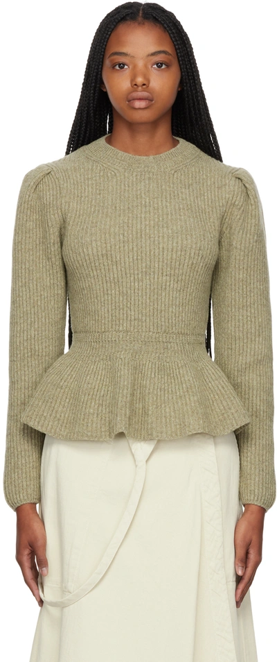 Lemaire Ribbed-knit Wool Peplum Sweater In Green