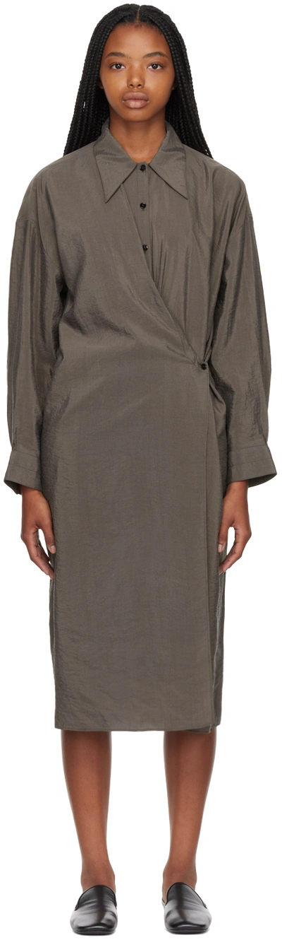 Lemaire Brown Twisted Midi Dress In Grey