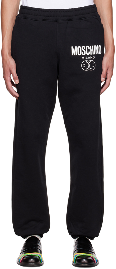 Moschino Black Smiley Edition Lounge Trousers In A1555 Fantasy Print