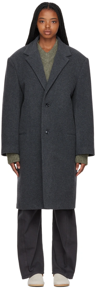 Lemaire Grey Chesterfield Coat In Mu184 Grey Chine