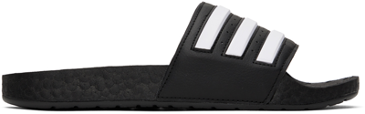 Adidas Originals Black & White Adilette Boost Slides In Black/white/black