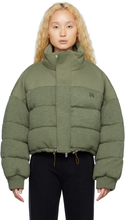 Amiri Knit Puffer Jacket In Olive Green