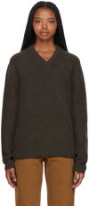 LEMAIRE BROWN V-NECK SWEATER