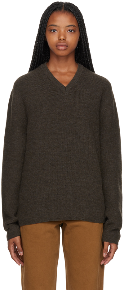 Lemaire Brown V-neck Sweater In Br475 Brown