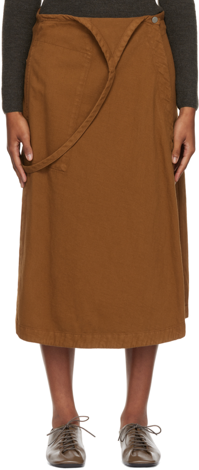 Lemaire One-strap Cotton Midi Skirt In Brown
